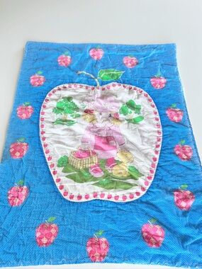 Vintage Strawberry Shortcake Baby Blanket Blue Pink Apples